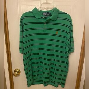 Ralph Lauren Men's Polo Shirt in Green with Navy Stripes